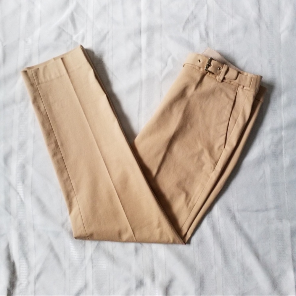 Massimo Dutti Gold Belt Khaki Trousers